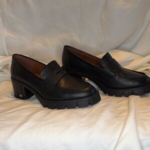 Coach Black Lug-Sole Penny Loafers with Block Heel